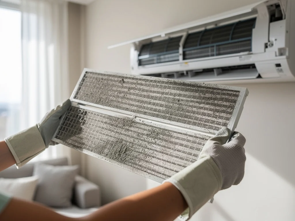 Filtres d'unité intérieure sortis pour nettoyage lors d'un entretien
